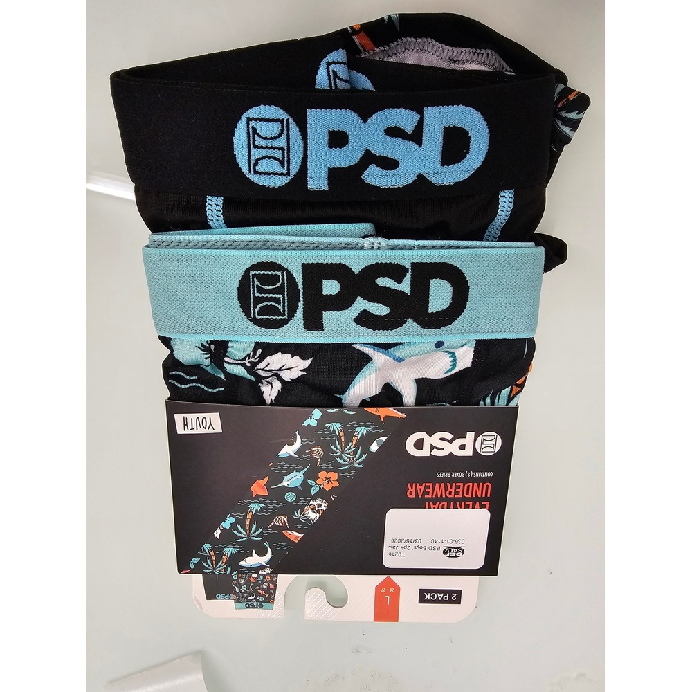PSD Boys 2 Pack Boxer Briefs Youth Large Jawsome Tropical Shark Black New